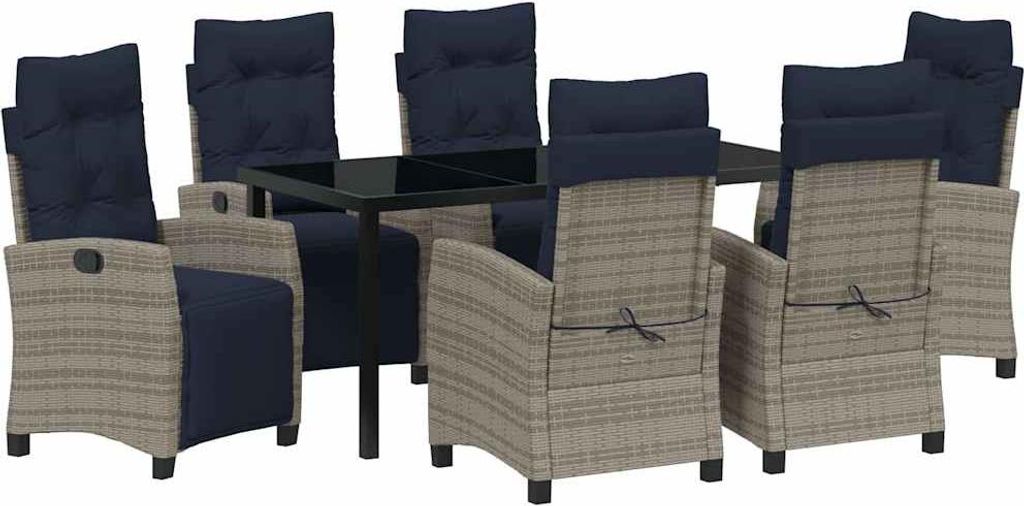 (Saisonschlussverkauf)Garten Essgruppe - modernen Design - Sessel und Esstisch - mit Kissen 7 pcs Grau Poly-Rattan - Gartenmöbelset NeuMöbel3...