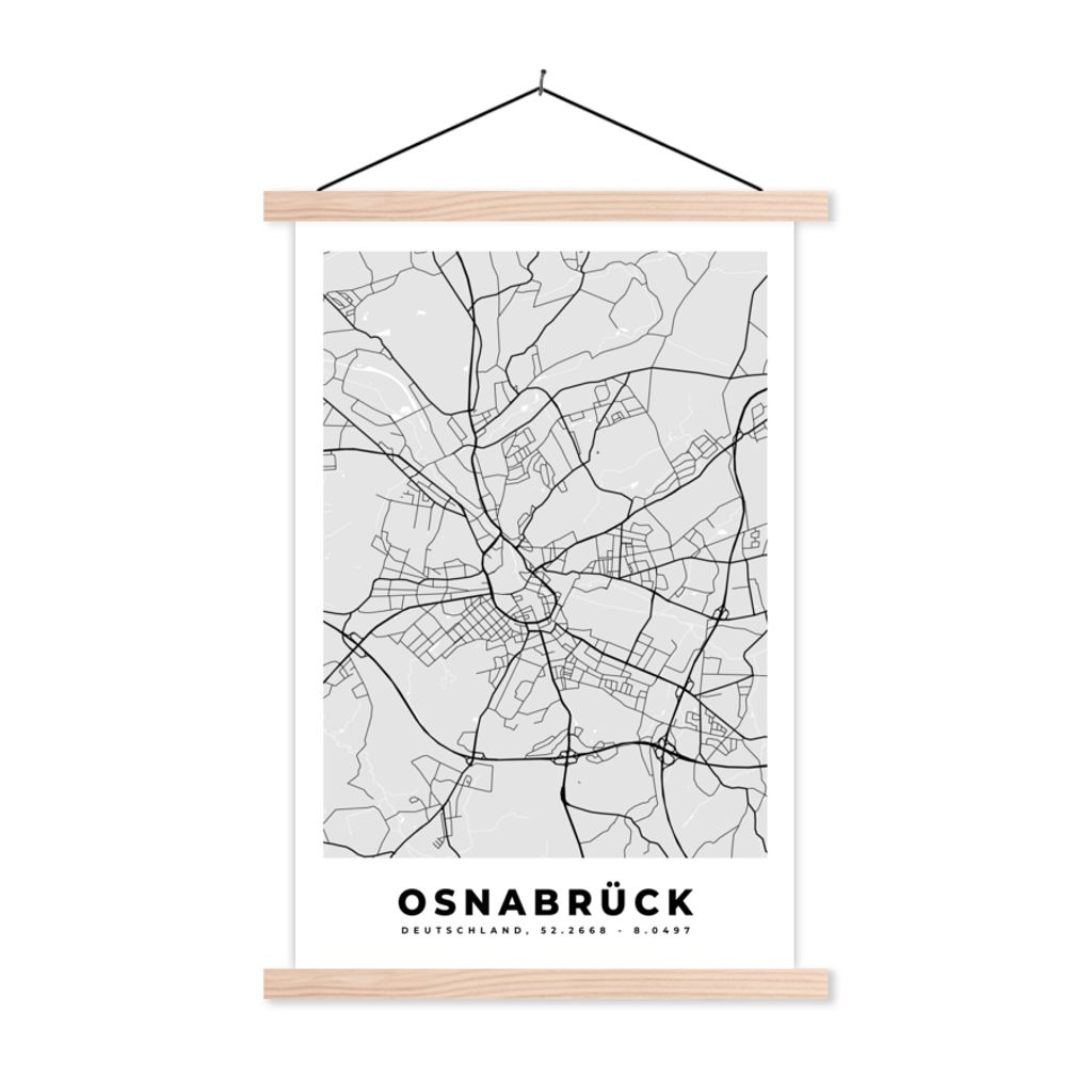 MuchoWow Textilposter Osnabrück - Karte - Stadtplan - Deutschland 40x60 cm mit holzfarbenen Rahmen - Poster