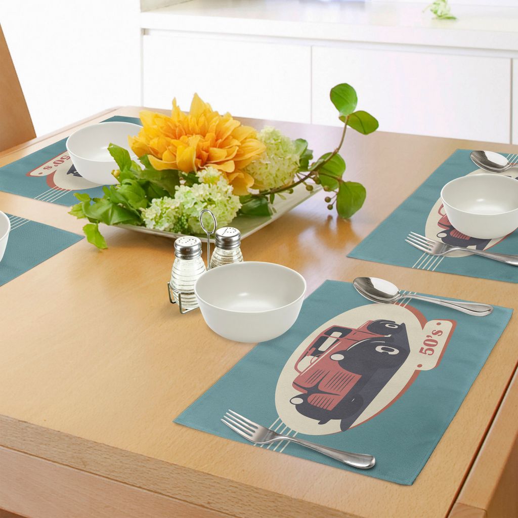 ABAKUHAUS Retro Platzmatten, Nostalgische antike Klassische legendäre Fahrzeuge alt ist Neuer Wieder Illustrations-Druck, Tiscjdeco aus Farbfesten...