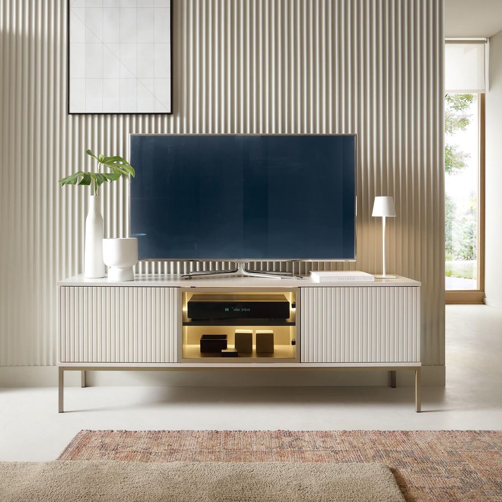 Modernes Geriffeltes TV-Board LAGOS RTV3D Kaschmir Matt LED Produktbild 