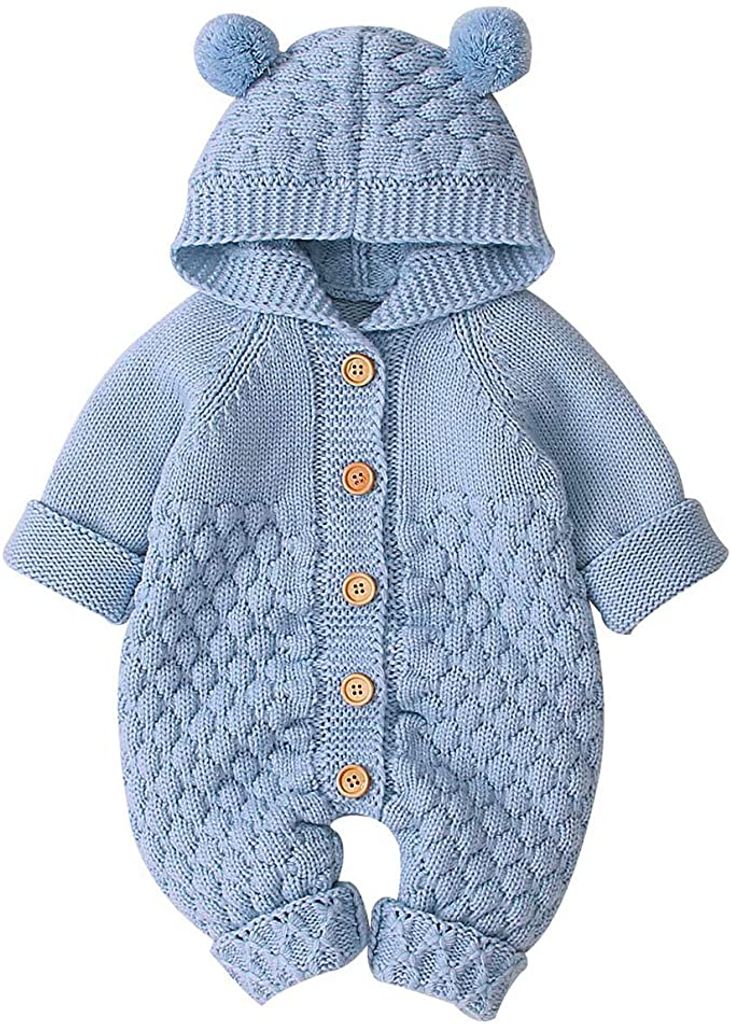 Baby Junge Mädchen Strick Overall Langarm Kapuzen Pullover Strampler Herbst Winter Kleidung Geschenk Set für Neugeborene 