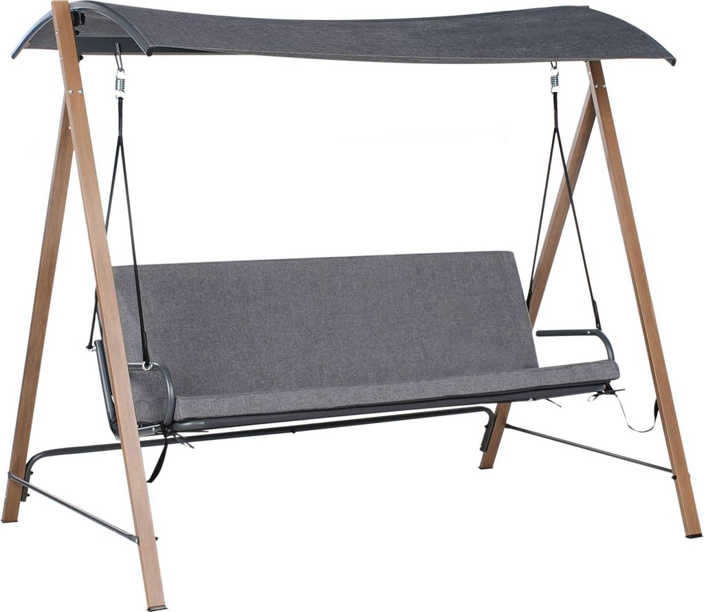 BELIANI Hollywoodschaukel Grau und Braun Stahl Holzoptik Stoff mit Sonnendach 3-Sitzer 3 Personen Gartenschaukel