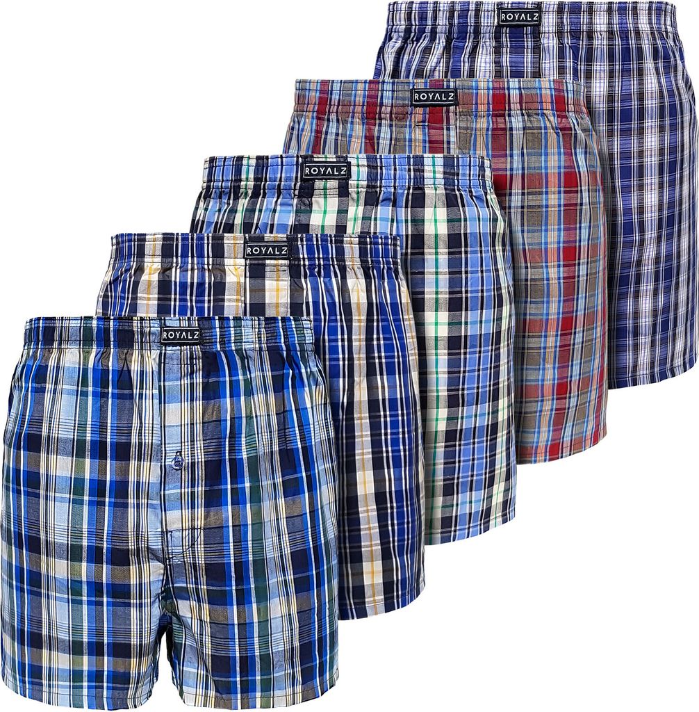 ROYALZ Baumwoll Boxershorts Herren Kariert 5er Pack hoch Produktbild