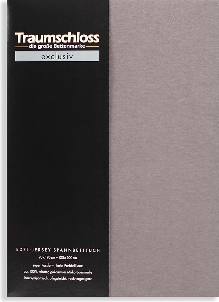 Traumschloss Exclusiv Edel-Jersey Spannbettlaken 180-200 x 200 cm grau 150g/m², 100% gekämmte Mako Baumwolle