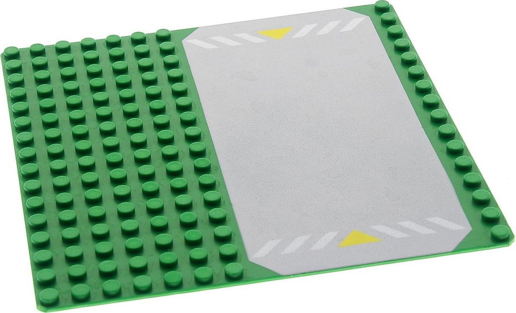 1x Lego Bau Platte 16x16 grün grau bedruckt Straße Streifen Produktbild 