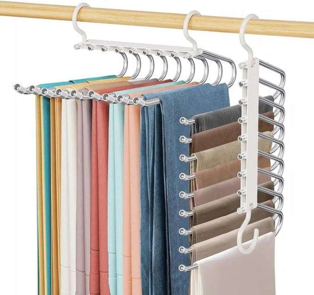 Porte-pantalon coulissant 9 étages pour dressing et armoire - Lot de 2