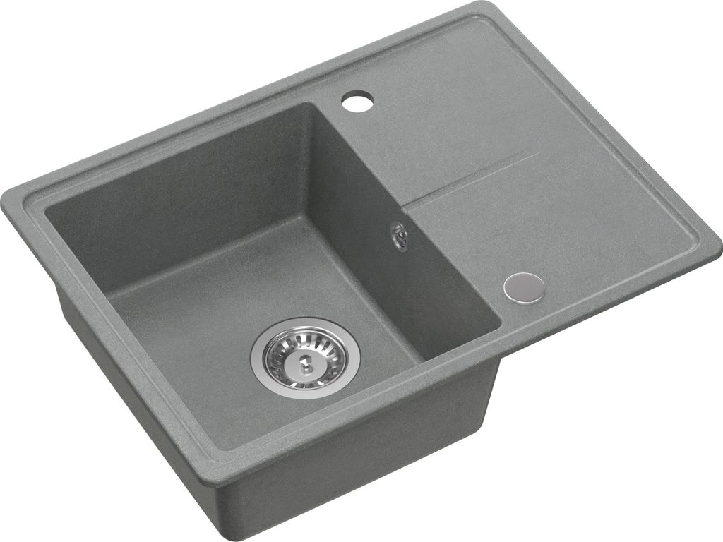 QUADRON Spülbecken 1-Becken Spüle | Größe: 60 x 45 x 18,5 cm | TONY 116 | Küchenspüle Granitspüle aus GraniteQ mit Siphon | Silver Stone & S...