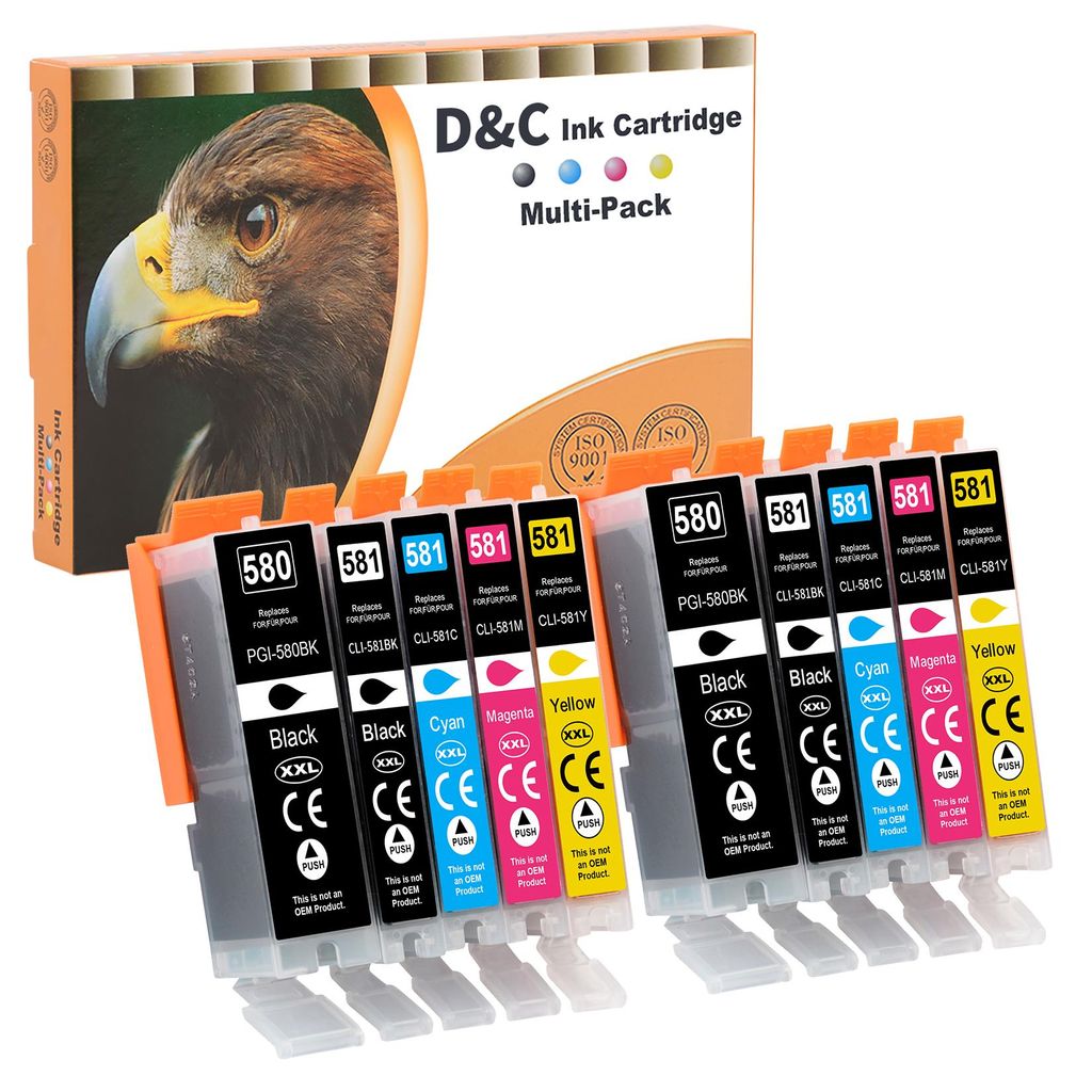 DC 10x PGI-580 XXL CLI-581 XXL Ersatz für Canon 580 581 XL Druckerpatronen Kompatibel mit Canon Pixma TR7550 TR8550 TS6150 TS6151 TS6250 TS6251 TS...