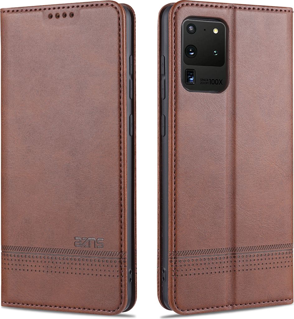 LaimTop LederHülle für Samsung S20 Ultra, Klapphüllen Brieftasche Magnetverschluss Ständer Schutzhülle für Samsung Galaxy S20 Ultra Kaffee