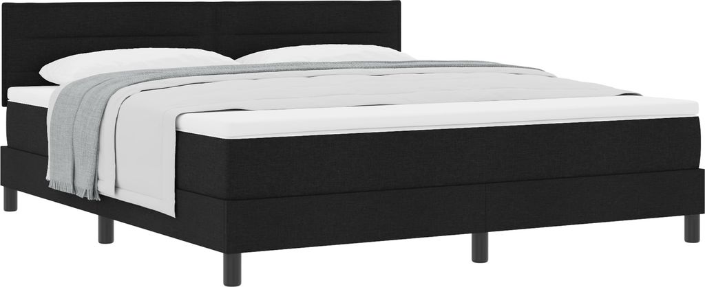 Möbel Bettrahmen, Boxspringbett mit Matratze Schwarz 180x200 cm Stoff - Klassische Betten Neu28384