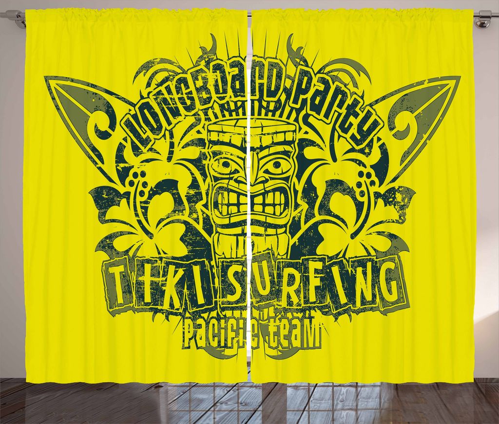 ABAKUHAUS Tiki Bar Rustikaler Gardine, Surf Team Party, Schlafzimmer Kräuselband Vorhang mit Schlaufen und Haken, 280 x 175 cm, Apfelgrün Dunkelg...