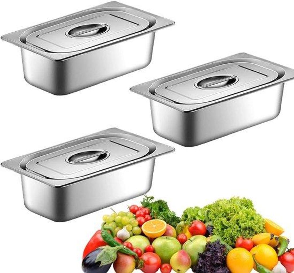Professioneel 3-tegels bakset aus Metall mit Deckel, Gastro-Bak, Zutaten-Bak, Panier-Linie, hitzefest (17,5 x 11 x 10 cm)