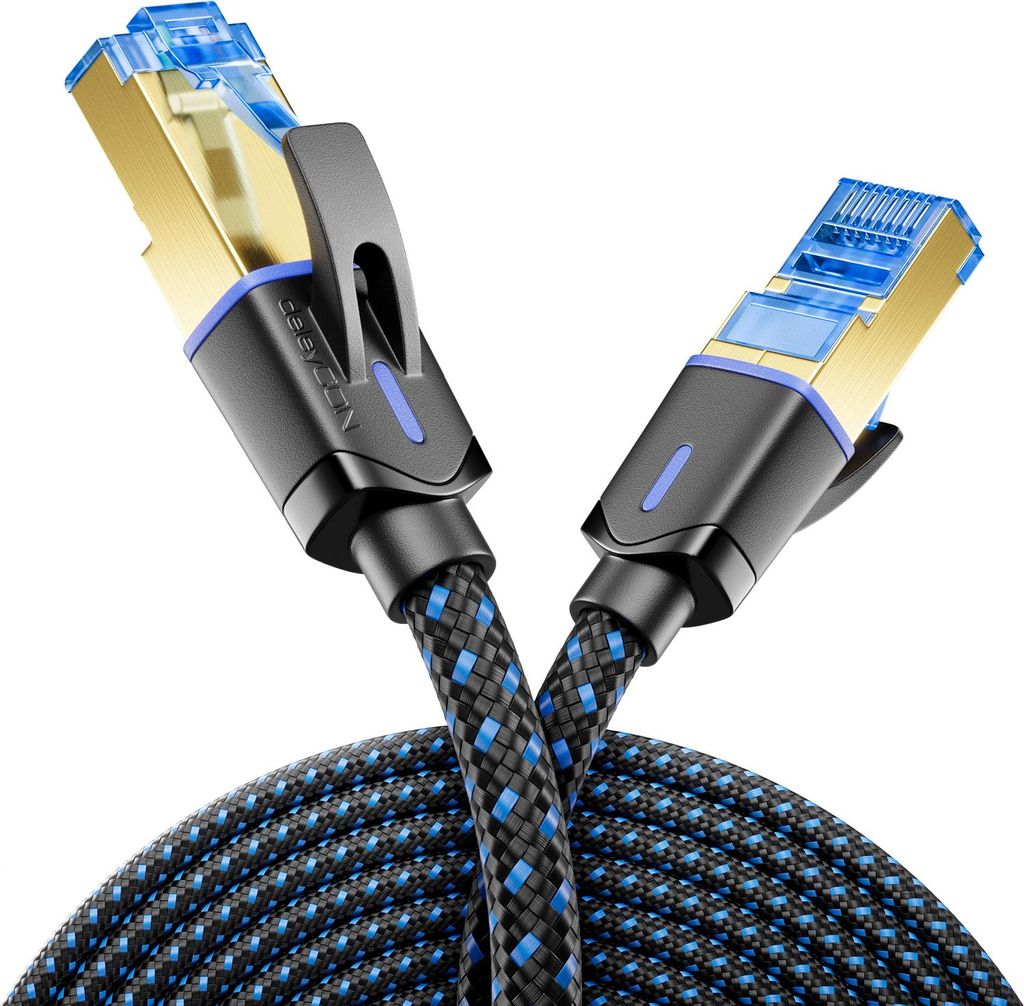 deleyCON 1m CAT 8 Netzwerkkabel (40 Gbit/s, Nylon, 100% Kupfer) S/FTP PIMF - Gigabit Ethernet Patchkabel LAN Kabel Cable - RJ45 Stecker für CAT8 C...