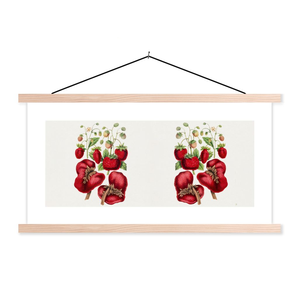 MuchoWow Textilposter Lebensmittel - Erdbeere - Obst 60x30 cm mit holzfarbenen Rahmen - Dekoration