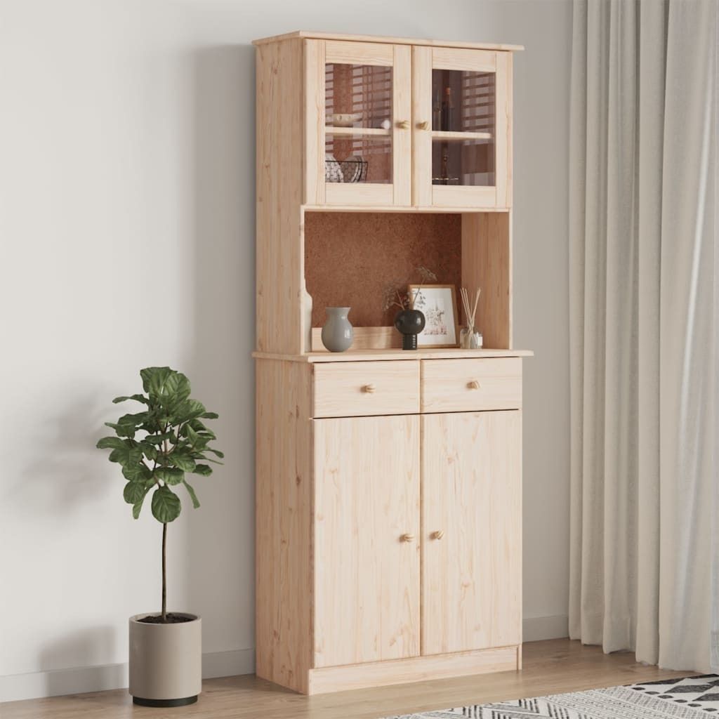 "Rabatt" Mehrzweckschrank/Vitrine/ Highboard - Modernes Design - ALTA 77x35x188 cm Massivholz Kiefer - Kommoden CC8113