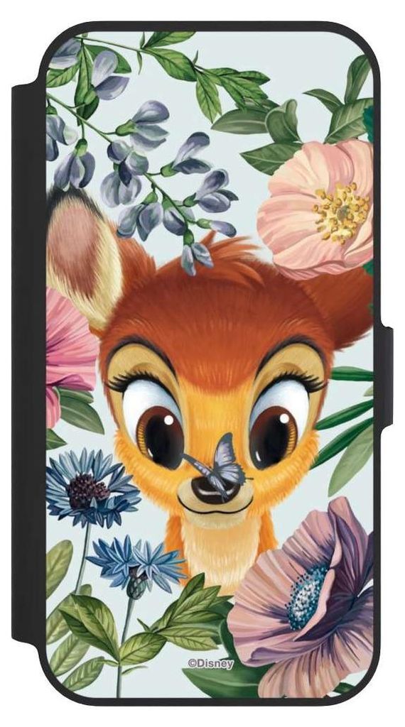 NIVOCASE Klapphülle für Apple iPhone 13 Pro Handyhülle aus Kunst Leder NIVOflip schwarz Bambi Blumen Disney