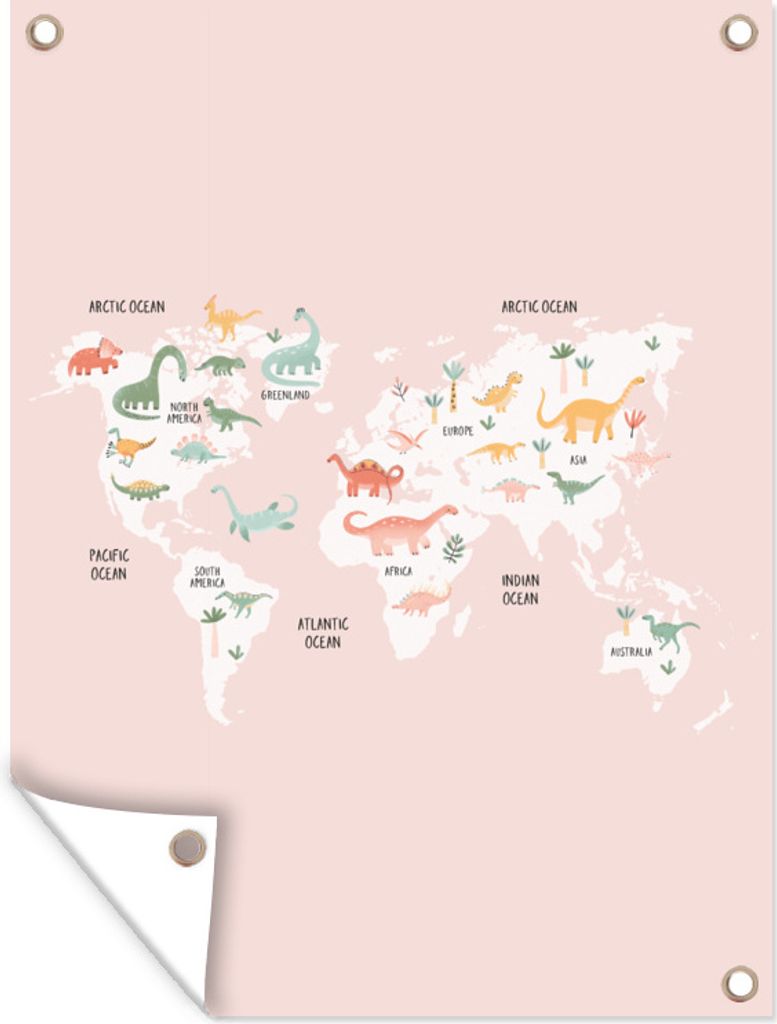 MuchoWow 60x80 cm Outdoor-Poster Gartendeko Sichtschutz Garten Poster für den Garten Karte - Kinder - Dino