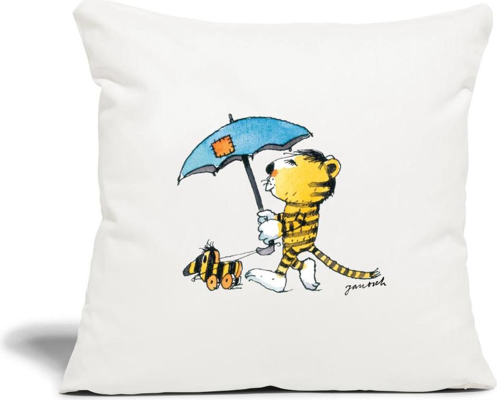 Spreadshirt Janosch Kleiner Tiger Tigerente Mit Schirm Kissenbezug 45x45 cm, One size, Naturweiß