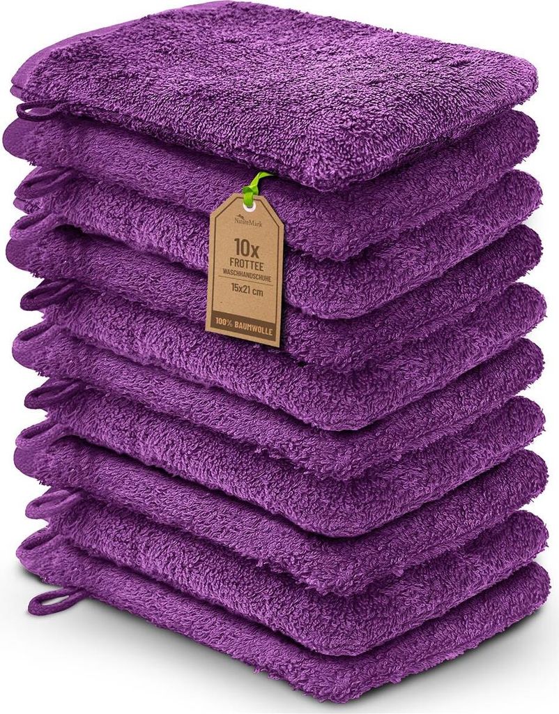 Frottier Waschhandschuhe 10er Pack 15x21cm, 100% Baumwolle, Lila