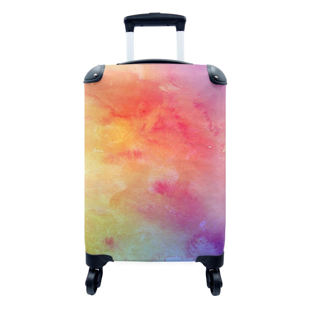 MuchoWow Koffer Handgepäck Trolley Rollkoffer Kleine Reisekoffer mit 4 Rollen - Aquarell - Rosa - Orange - Lila - Cabin Size < 55x40x23 cm & 55x...