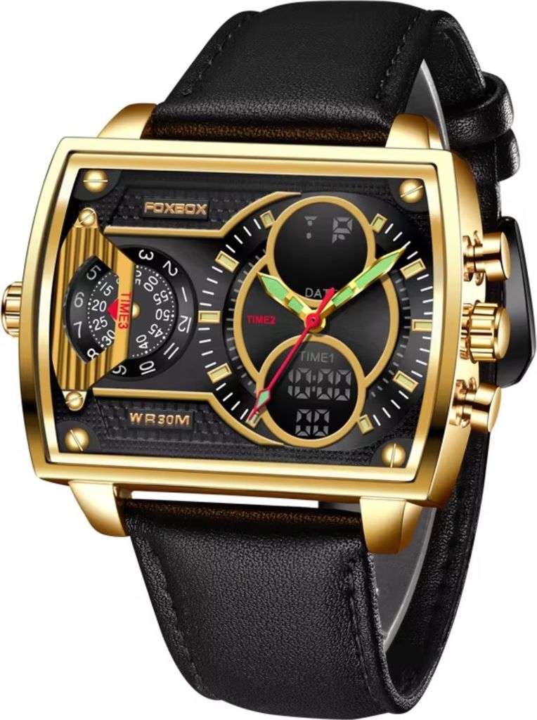 FOXBOX Rectangle Uhr in Schwarz und Gold für Herren KP34951