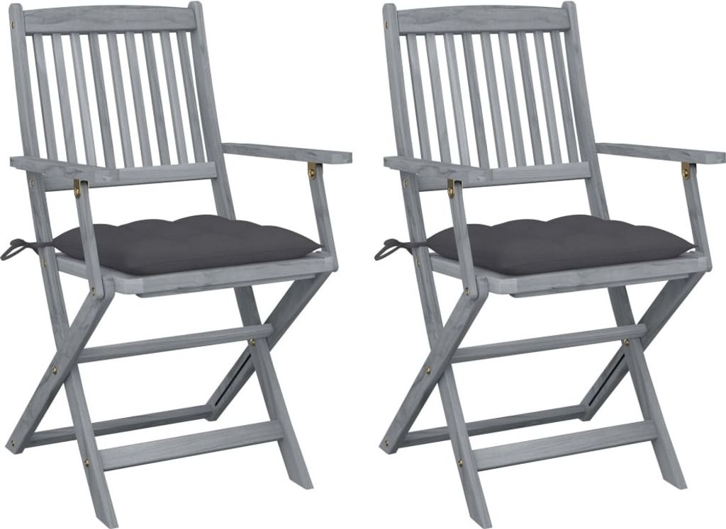 Ankonbej Klappbare Gartenstühle 2 Stk. mit Kissen Massivholz Akazie