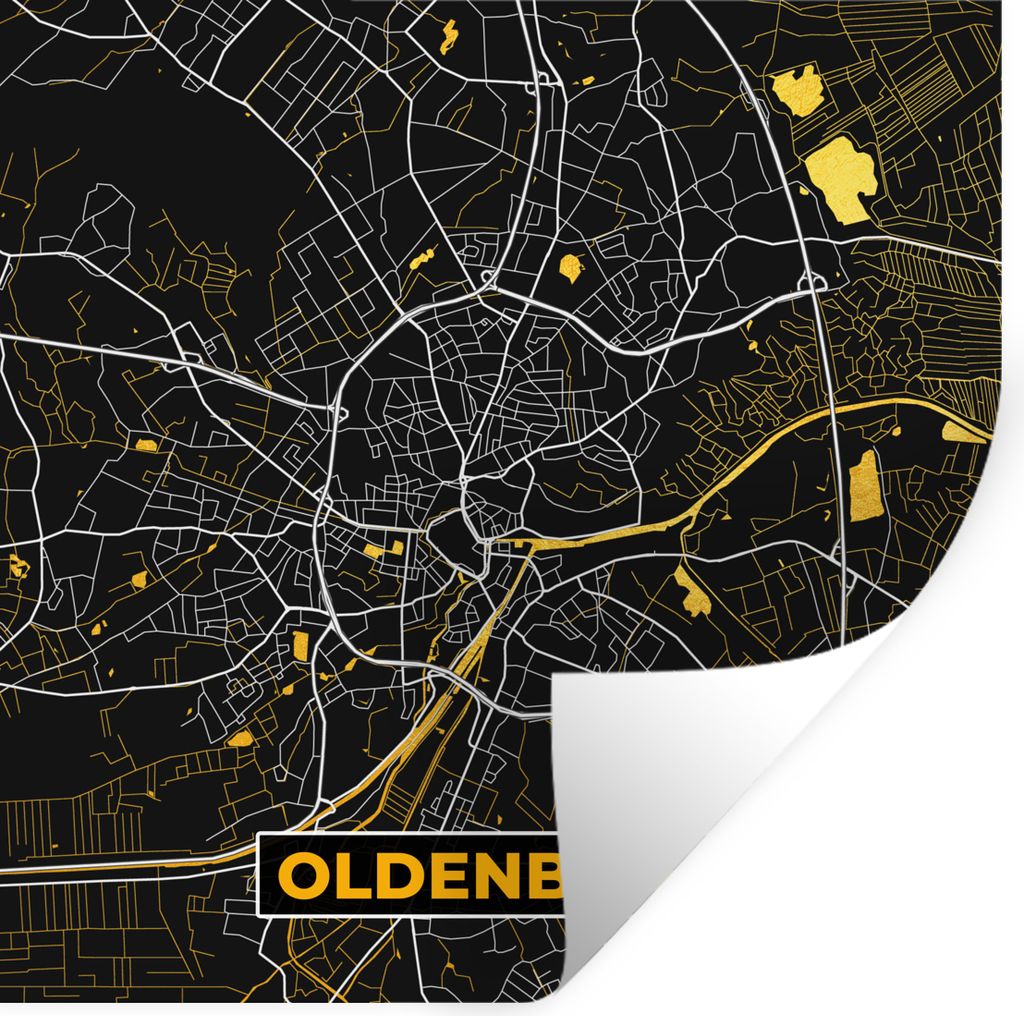 MuchoWow Wandtattoo Wandsticker Wandaufkleber Deutschland - Gold - Stadtplan - Karte - Oldenburg 50x50 cm Selbstklebend und Repositionierbar - Se...