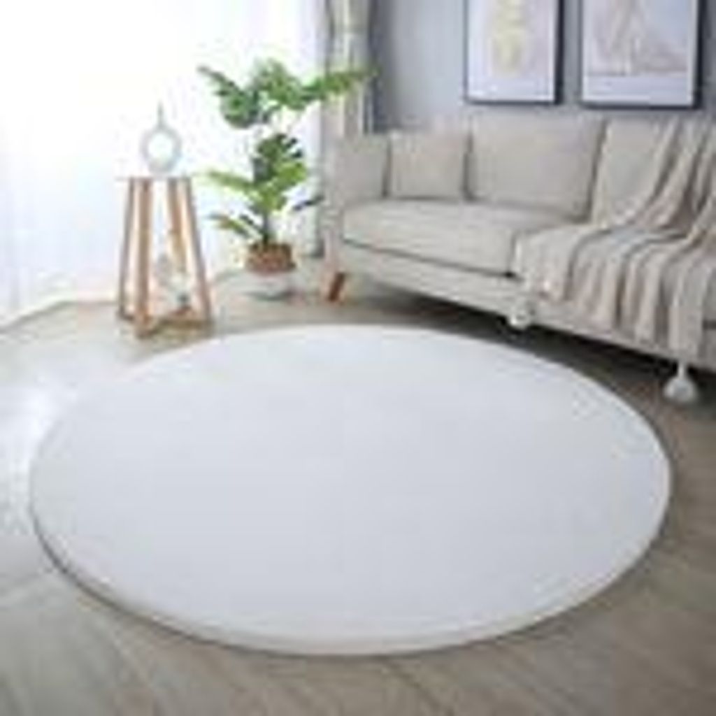 Hochflor Teppich Wohnzimmer Einfarbig Fellimitat flauschig weich kuschelig Pastell Töne, Größe: 160 cm Rund, Farbe: Creme