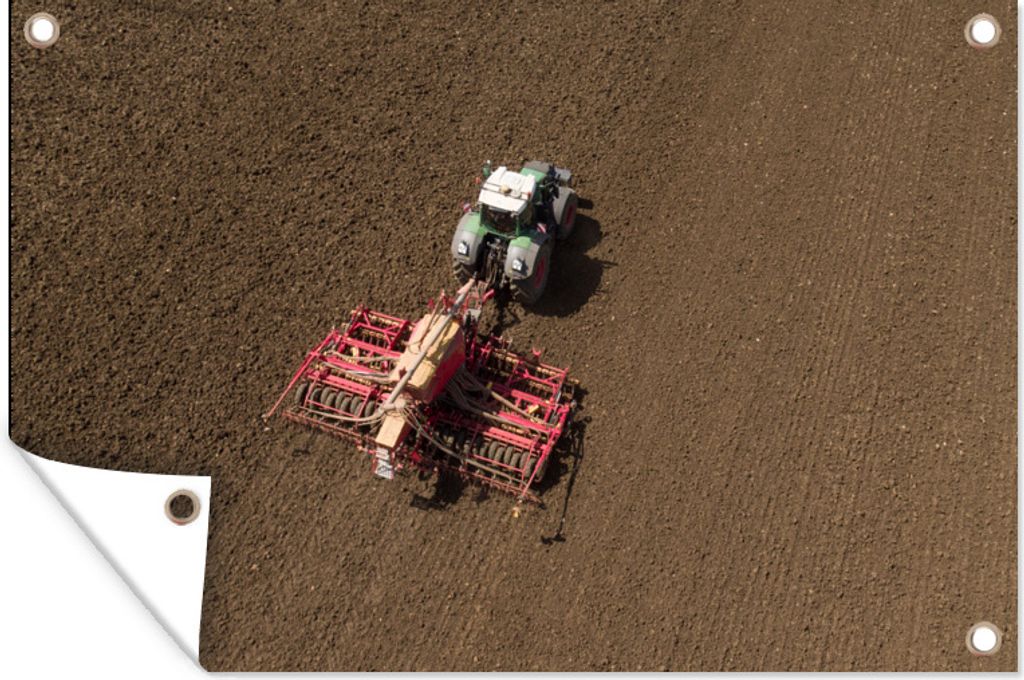 MuchoWow 60x40 cm Outdoor-Poster Gartendeko Sichtschutz Garten Poster für den Garten Ein grüner Traktor mit einem roten Pflug