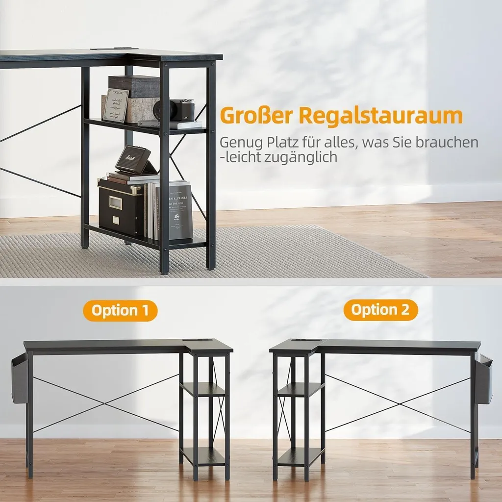 Bureau d'angle avec multiprise et rangements 120x70 cm - Design Moderne - 4