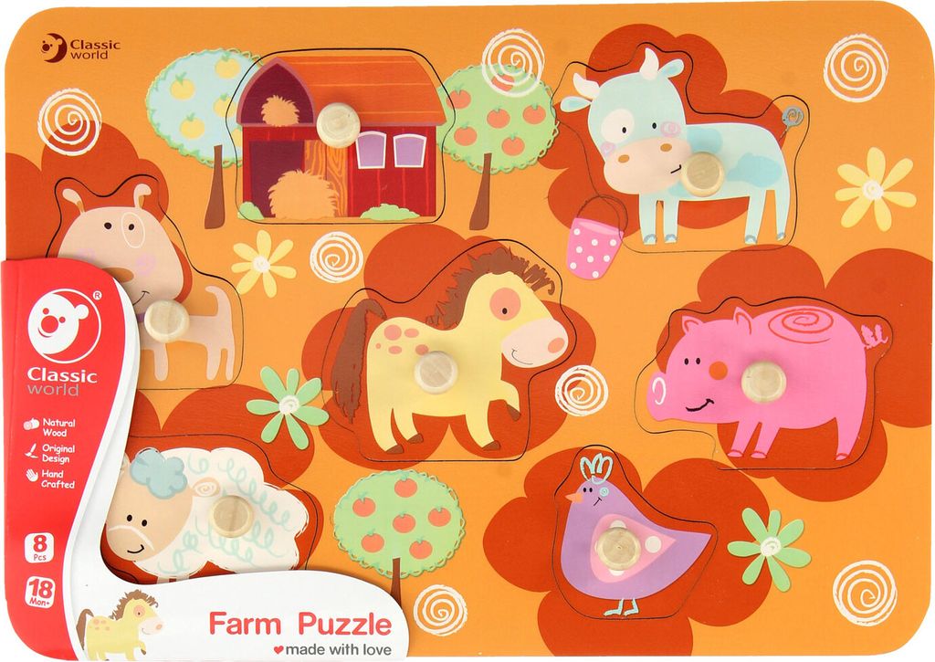 Vkládačka/Puzzle deskové obrysové farma dřevo 30x21cm ve fólii 18m+