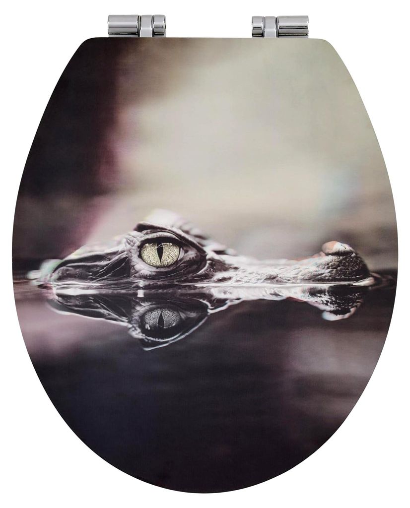 WC-Sitz mit 3D-Motiv und faszinierender Tiefenwirkung, Reversed-Edge-Form, Toilettensitz mit Soft Close Absenkautomatik, Holz, 47 x 37 x 5,5 cm