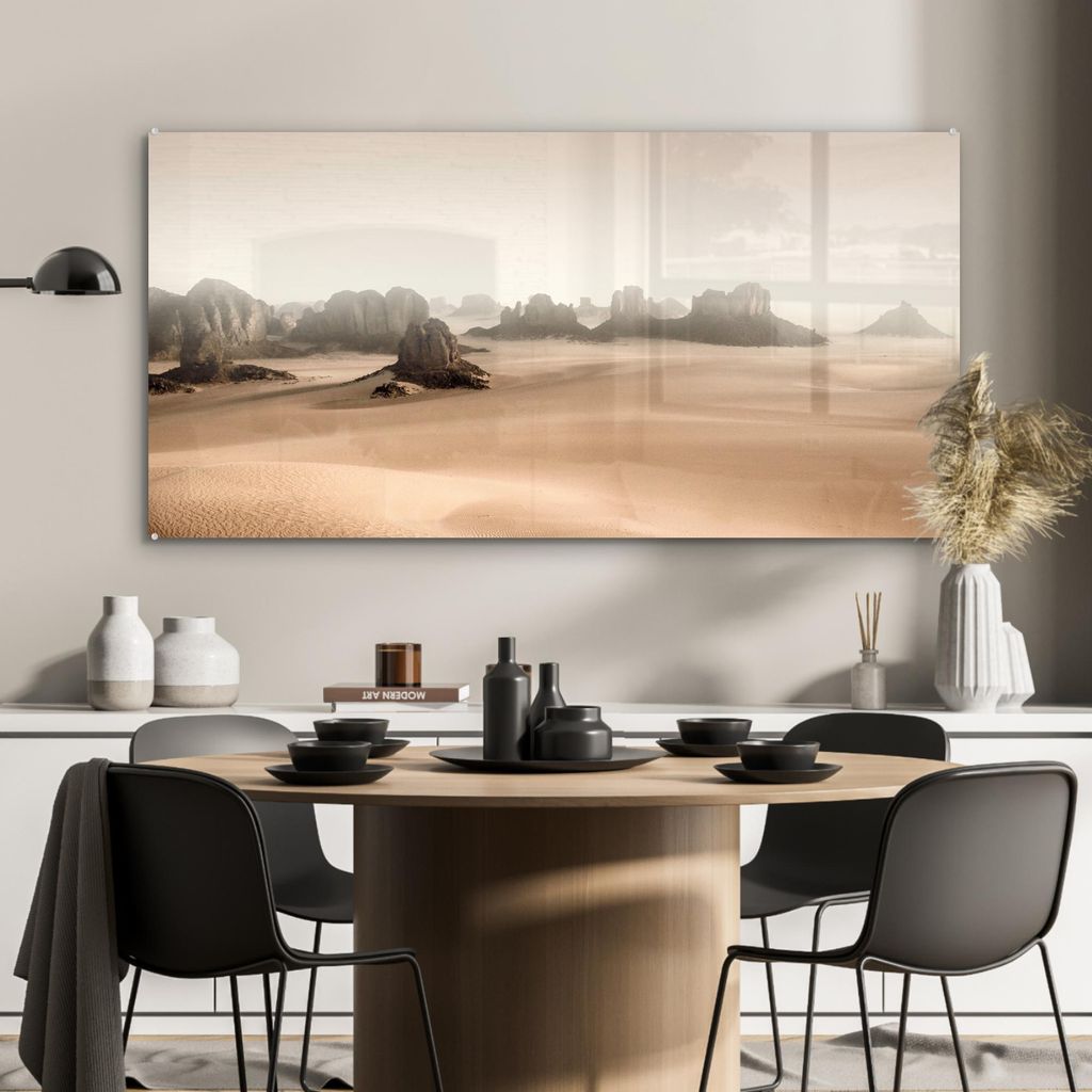 MuchoWow Glasbilder - Bilder auf Wandbild - Foto auf Glas Wüste - Felsen - Natur - Sand 120x60 cm Wanddekoration aus Glas - Acrylglasbild - Acrylb...