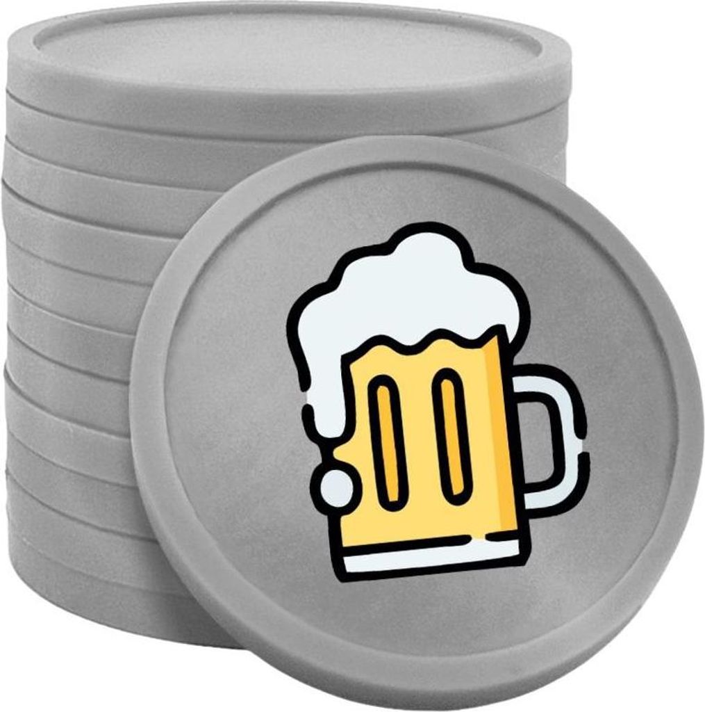 CombiCraft Kunststoff Wertmarken mit Bierkrug-Aufdruck in Silber 29 mm Durchmesser - 100 Stück pro Packung