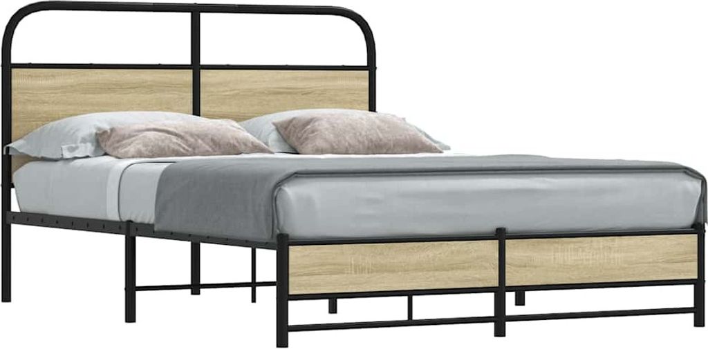 Schlichtes Doppelbett, mit Lattenrost, Bettgestell ohne Matratze 140x190 cm Sonoma-Eiche Holzwerkstoff - Klassische Betten CC660548