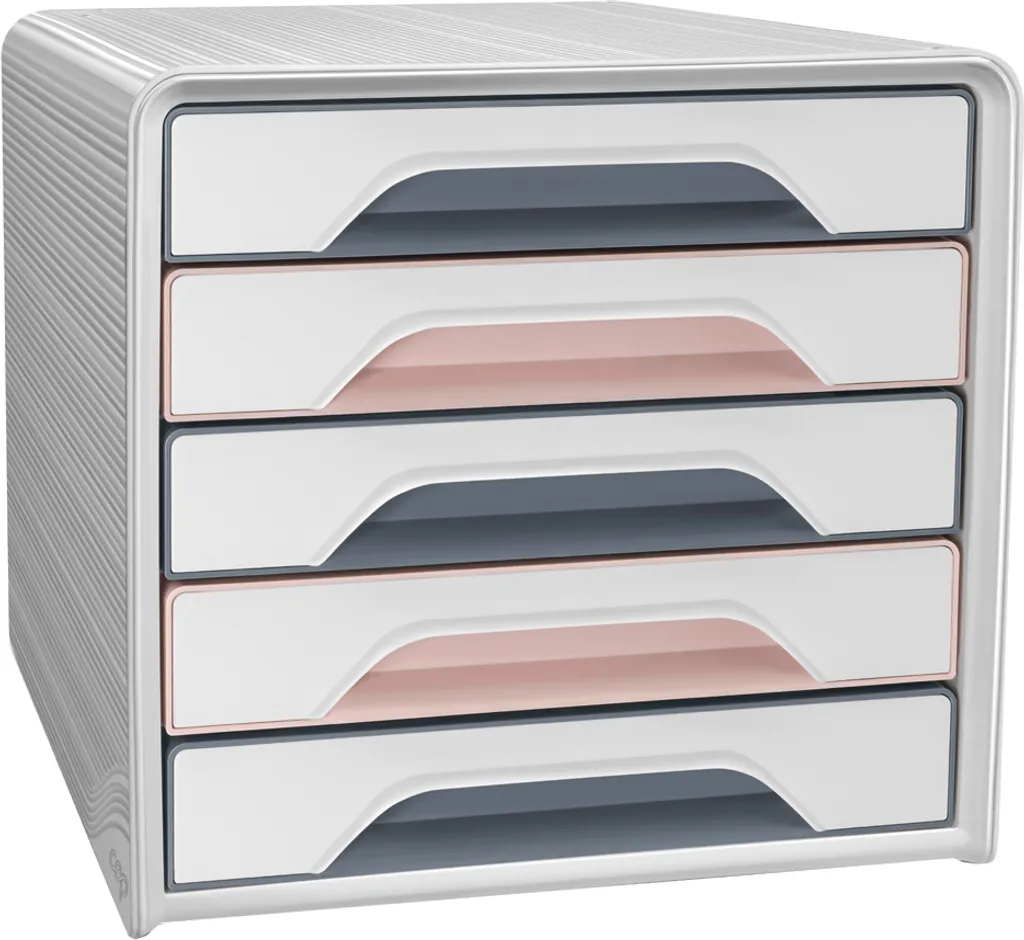 Organiseur Bureau 5 Tiroirs CEP Smoove Blanc et Rose Format A4 Rigide