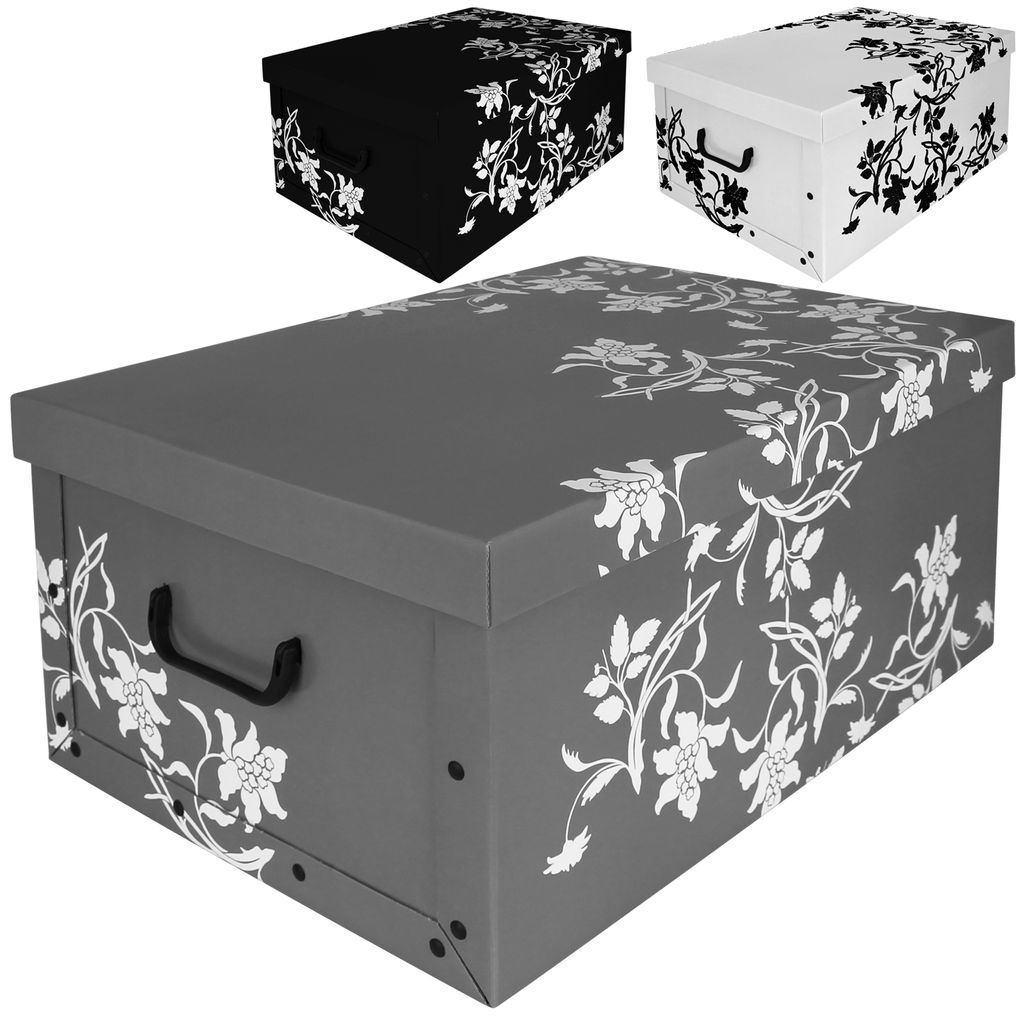 Aufbewahrungsbox mit Deckel Grau Ordnung Ordnungsbox Kiste Karton Pappe Griff 