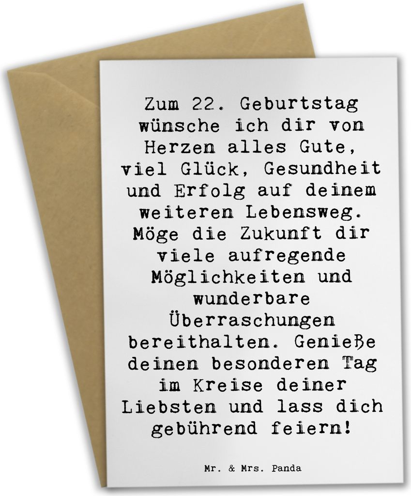 Mr. & Mrs. Panda babykarte Spruch 22. Geburtstag - Weiß - Geschenk, Feier, Geburtstagsfeier, weihnachtskarten, Glückwünsche, osterkarte, Lebensw...