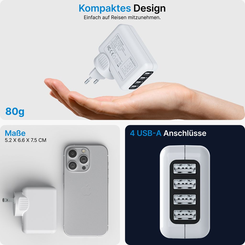 VOOMY Reiseadapter weltweit mit 4 USB Ports - Reisestecker Produktbild 3