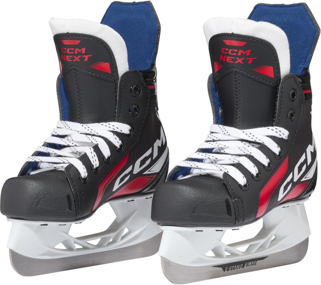 A pair of CCM Next Youth ice skates.