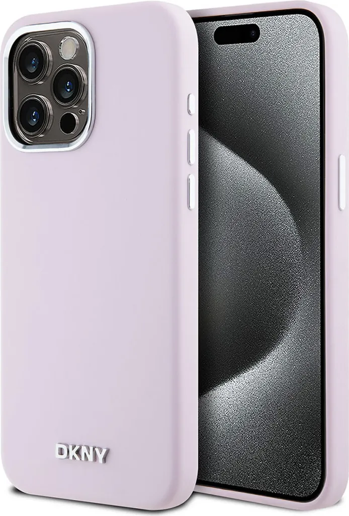 DKNY Custodia Rigida iPhone 15 Pro Max Rosa MagSafe Metal Logo