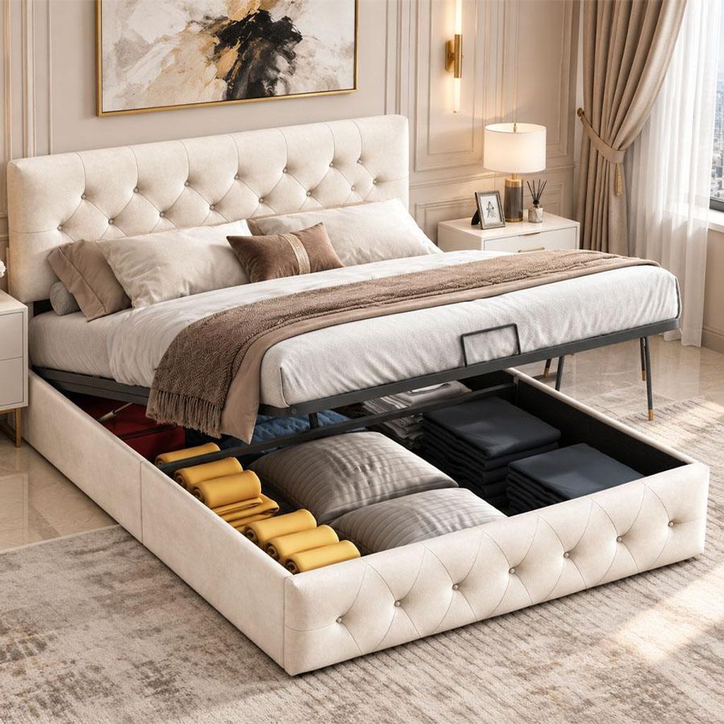INONEFT Hydraulická posteľ 160 x 200 cm, čalúnená posteľ s Obrázok produktu 