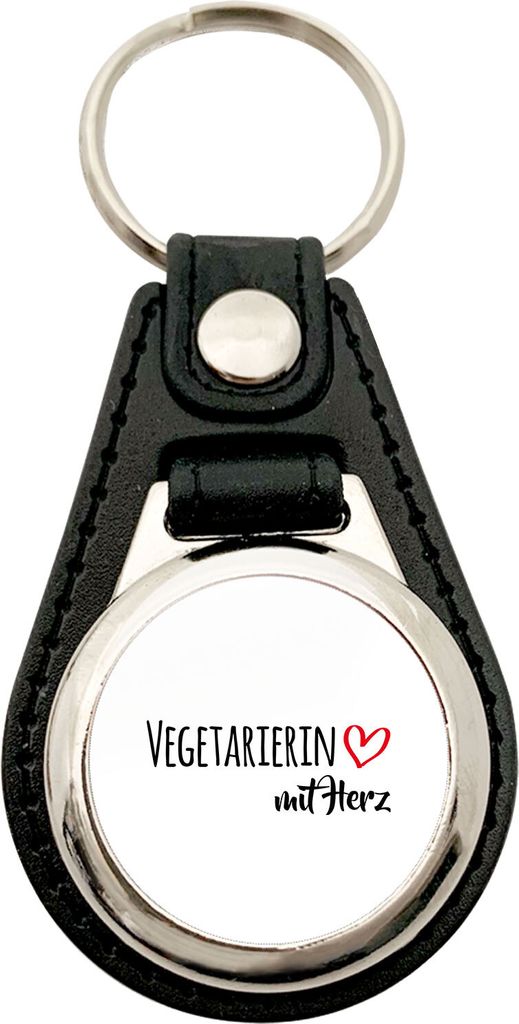 Huuraa Anhänger Vegetarierin mit Herz Geschenk Metall mit Kunstleder Einkaufswagenlöser Vegetarierin Präsent