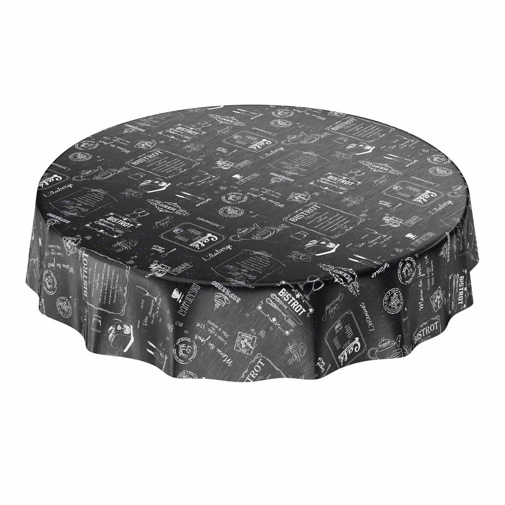Tischdecke Wachstuch Essen Schwarz Robust Wasserabweisend Rund 140 cm