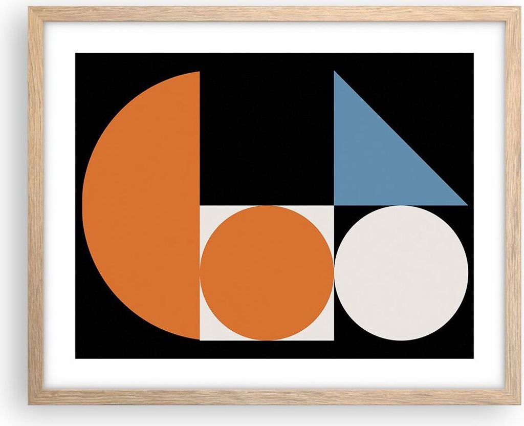 Gerahmtes Poster - Rahmen in heller Eiche - Stück Geometrisch Räder - 50x40 cm - Wand Bild - Wanddeko - Wandbilder - Kunstposter - Wandposter - B...