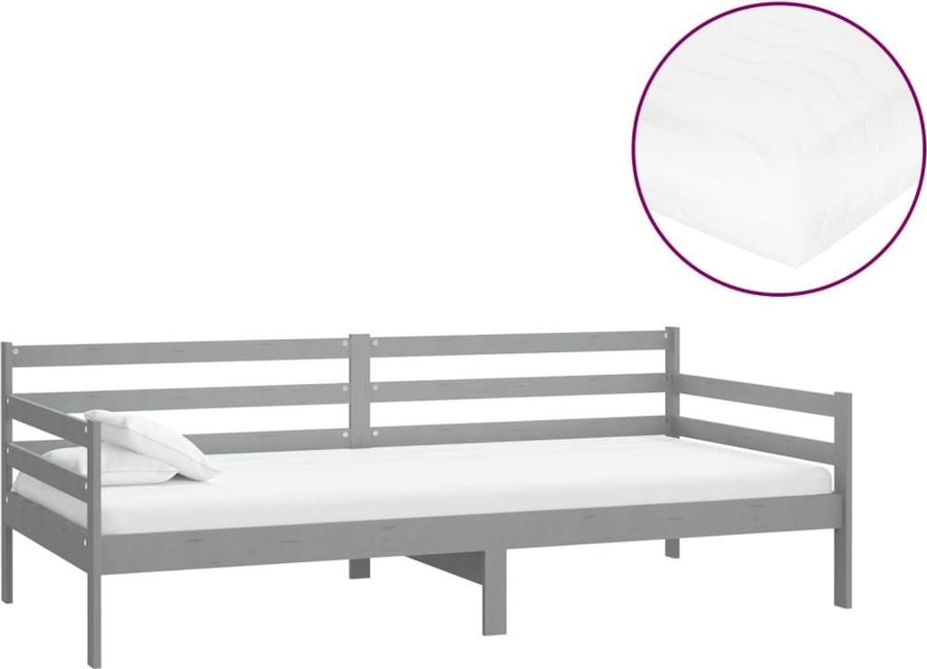 vidaXL Tagesbett mit Matratze 90x200 cm Grau Kiefer Massivholz