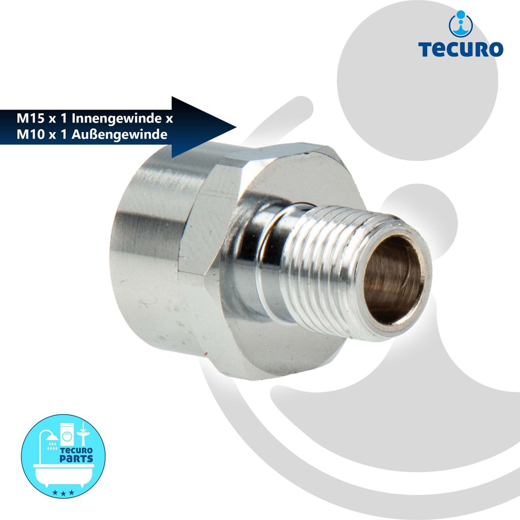 tecuro Reduzierstück M15/1 Innengewinde x M10/1 Außengewinde MS-verchromt