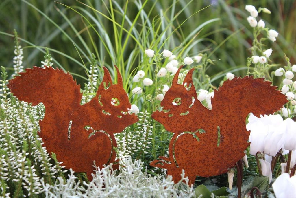 Set von 2 Gartensteckern - Herbstdekoration - Metall - Eichhörnchen