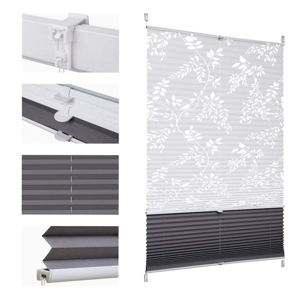 Sekey Plissee Ohne Bohren 60×120 cm Plisseerollo Klemmfix Doppelplissee Day+Night 100% Verdunkelung mit Lichtdurchlässig Ausbrenner-Muster Faltrollo