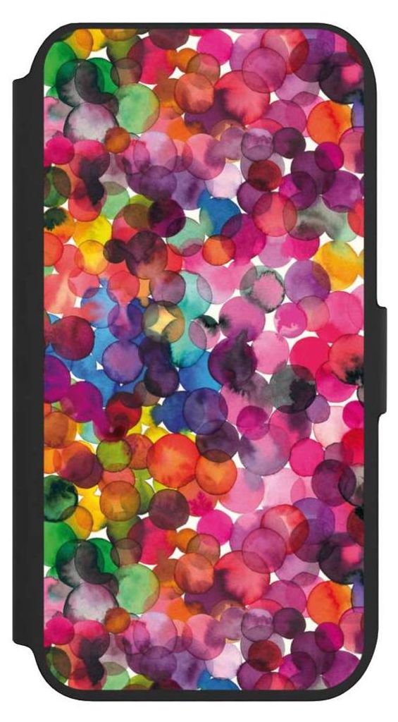 NIVOCASE Klapphülle für Apple iPhone SE (2022) Handyhülle aus Kunst Leder NIVOflip schwarz Punkte Wasserfarbe bunt